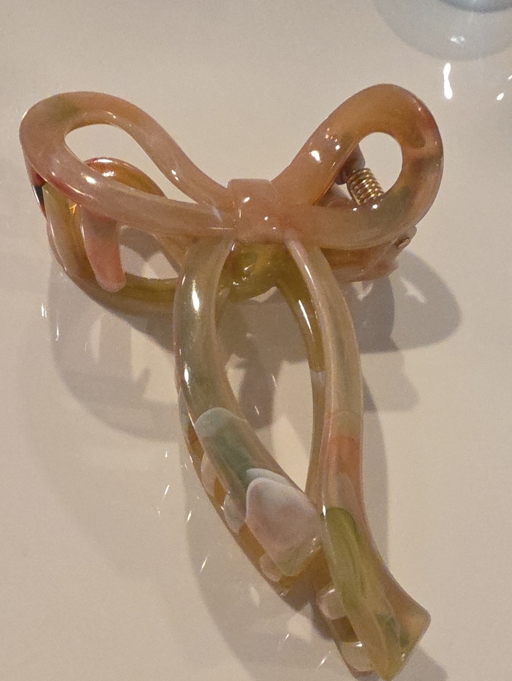 New! Marbleized Bow Hair Claw Clip in Pink and Sage Green